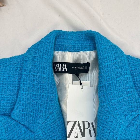 Zara Double Breasted Textured Blue Teal Turquoise Button Front Blazer Jacket XL - Picture 3 of 6
